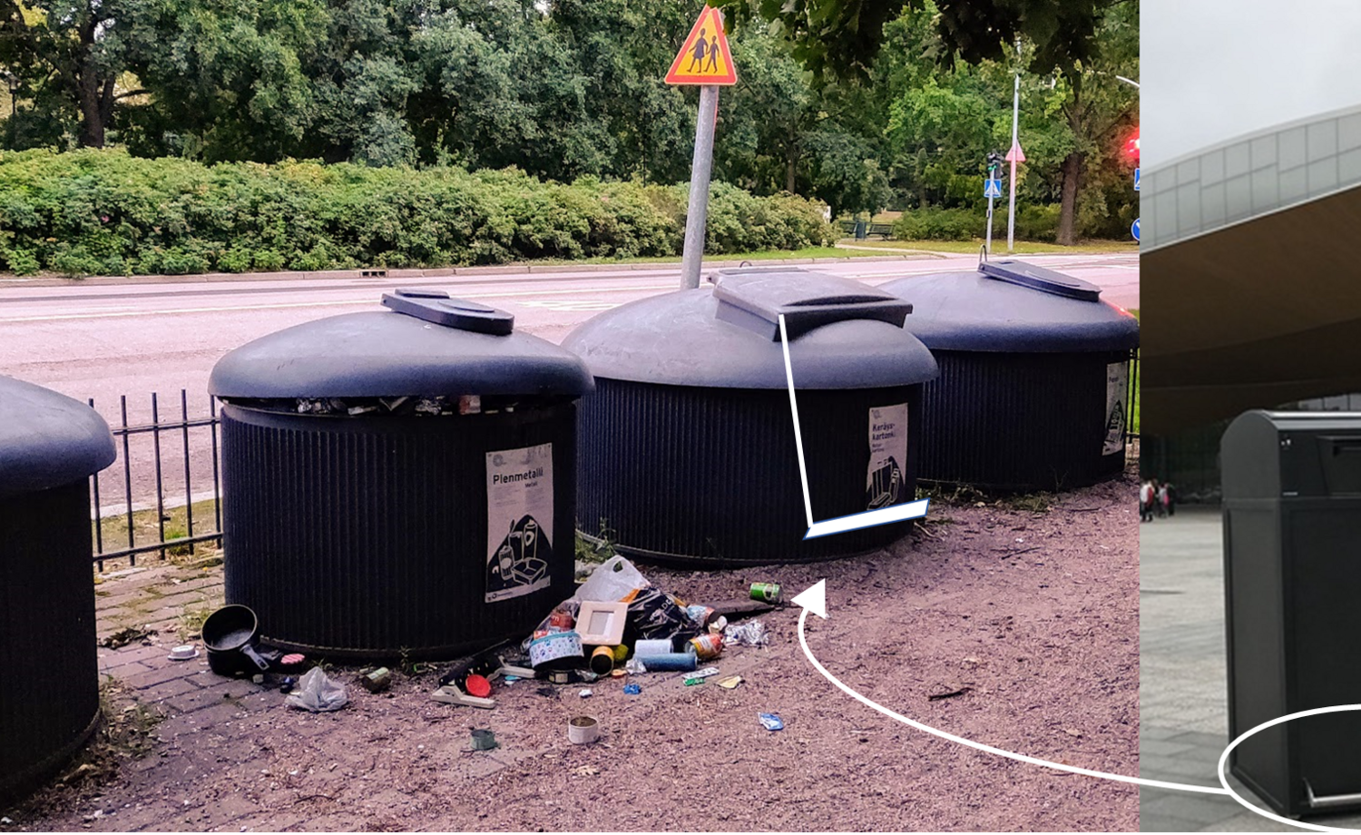 Kierrätysastioiden jalkapoljin