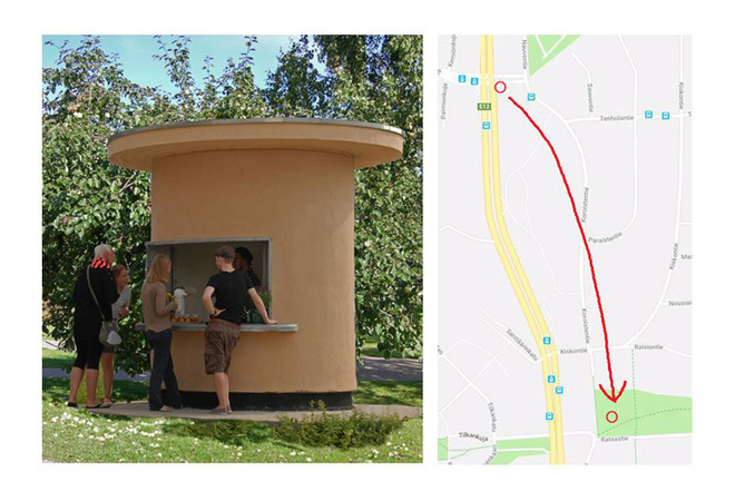 Ruskeasuon lankarullakioskin siirto Ratsaspuistoon