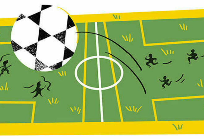 En konstgräsplan på sandplanen bredvid Arabias grundskola