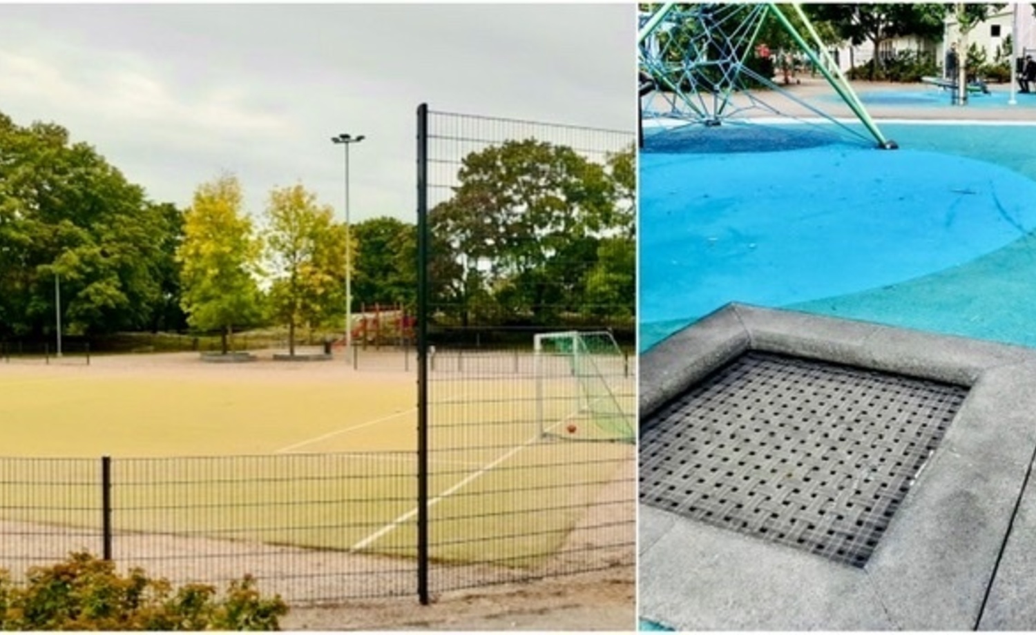 Nurmikenttä ja trampoliinit Maunulan leikkipuistoon