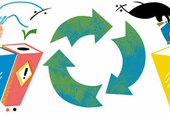 Racks for bottles/cans next to bins, even in suburban areas