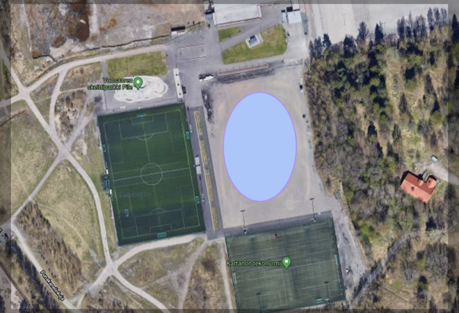 Tekojääkenttä yleisöluistelua varten Vuosaaren liikuntapuistoon