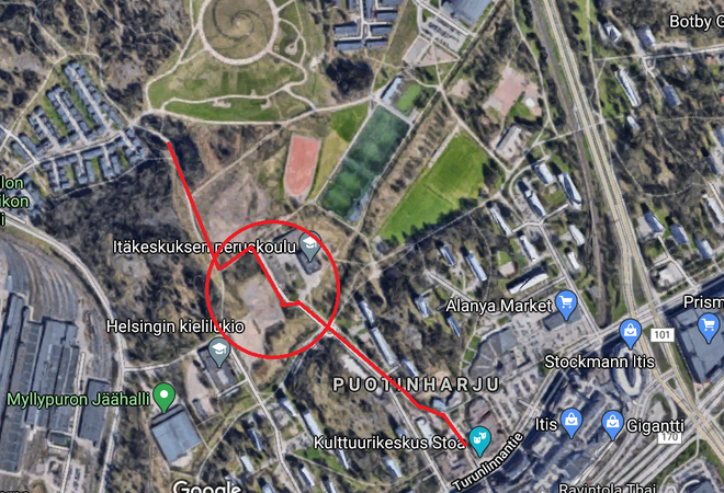 Kevyen liikenteen reitin parantaminen Myllypurosta Itäkeskukseen