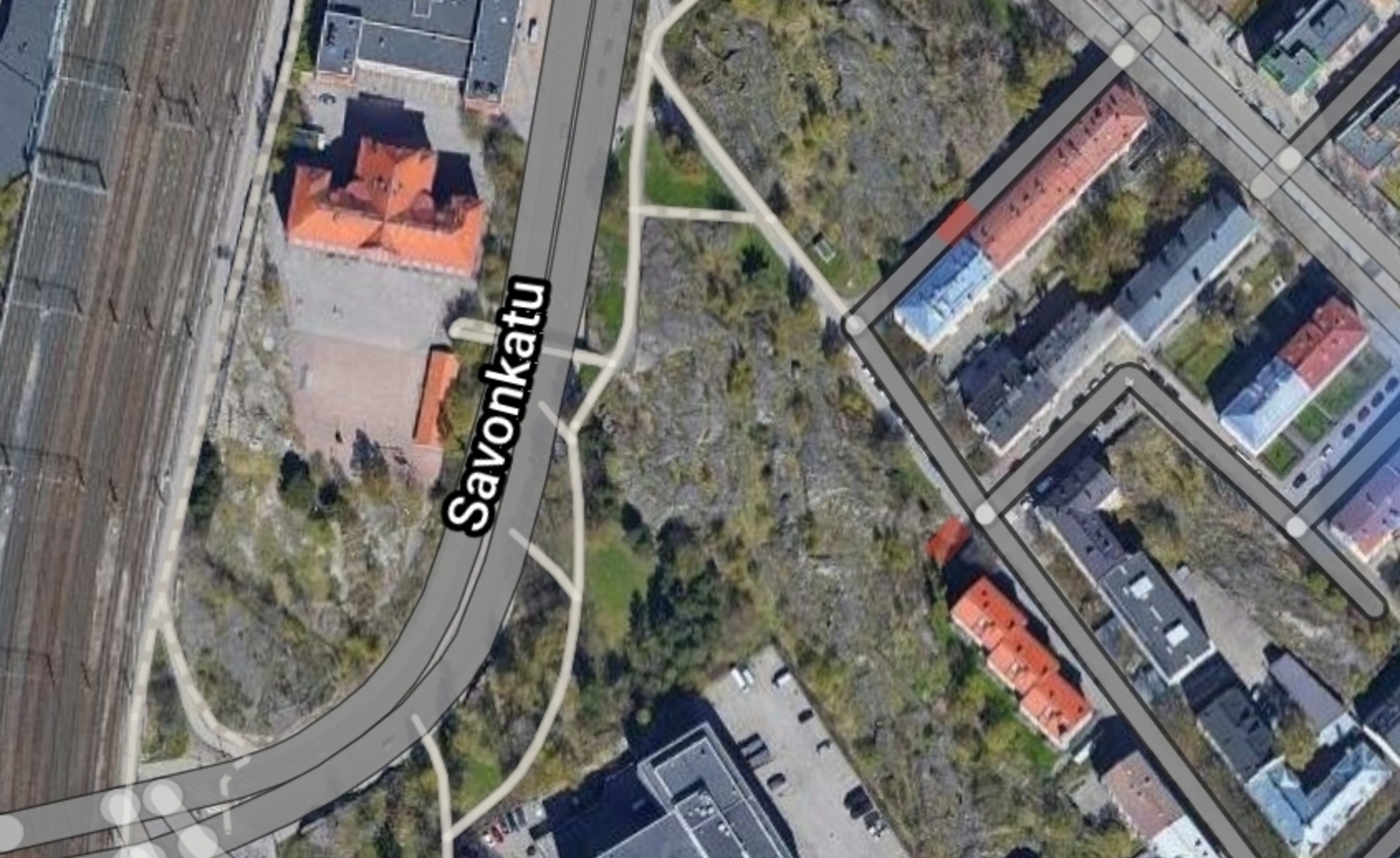 Ilmakuva Alppilan kallioista